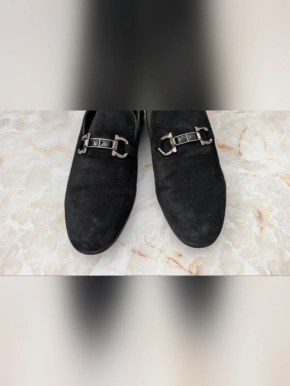 ALDO Men’s Black Suede Slip-On Loafers with Metal Bit Men Sz 10.5